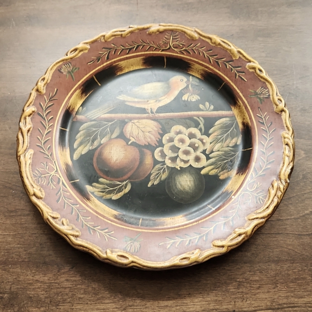 Raymond Waites Bird and Fruit Decorative Plate For TOYO Trading Co 10" Gold Trim